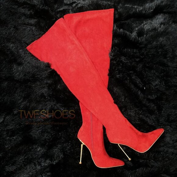 Cape Robbin Holden Red Stretch Wide Top Thigh High Boots Slim Heel - Picture 1 of 11